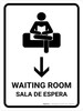 Waiting Room With Down Arrow White Bilingual Spanish Portrait - Wall Sign