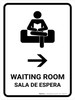 Waiting Room With Right Arrow White Bilingual Spanish Portrait - Wall Sign