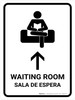 Waiting Room With Up Arrow White Bilingual Spanish Portrait - Wall Sign