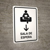 Waiting Room With Down Arrow White Spanish Portrait - Wall Sign