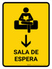 Waiting Room With Down Arrow Yellow Spanish Portrait - Wall Sign