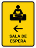 Waiting Room With Left Arrow Yellow Spanish Portrait - Wall Sign