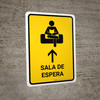 Waiting Room With Up Arrow Yellow Spanish Portrait - Wall Sign