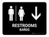 Restrooms With Down Arrow Black Bilingual Spanish Landscape - Wall Sign