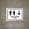 Restrooms With Down Arrow White Bilingual Spanish Landscape - Wall Sign