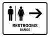 Restrooms With Right Arrow White Bilingual Spanish Landscape - Wall Sign