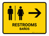 Restrooms With Right Arrow Yellow Bilingual Spanish Landscape - Wall Sign Restrooms With Right Arrow Yellow Bilingual Spanish Landscape - Wall Sign