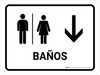 Restrooms With Down Arrow White Spanish Landscape - Wall Sign