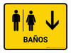 Restrooms With Down Arrow Yellow Spanish Landscape - Wall Sign