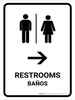 Restrooms With Right Arrow White Bilingual Portrait - Wall Sign Restrooms With Right Arrow White Bilingual Portrait - Wall Sign