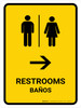 Restrooms With Right Arrow Yellow Bilingual Portrait - Wall Sign Restrooms With Right Arrow Yellow Bilingual Portrait - Wall Sign