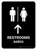Restrooms With Up Arrow Black Bilingual Spanish Portrait - Wall Sign