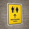 Restrooms With Up Arrow Yellow Bilingual Spanish Portrait - Wall Sign