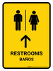 Restrooms With Up Arrow Yellow Bilingual Spanish Portrait - Wall Sign