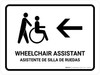 Wheelchair Assistant With Left Arrow White Bilingual Spanish Landscape - Wall Sign
