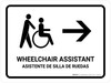 Wheelchair Assistant With Right Arrow White Bilingual Spanish Landscape - Wall Sign