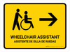 Wheelchair Assistant With Right Arrow Yellow Bilingual Spanish Landscape - Wall Sign Wheelchair Assistant With Right Arrow Yellow Bilingual Spanish Landscape - Wall Sign
