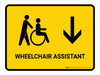 Wheelchair Assistant With Down Arrow Yellow Landscape - Wall Sign