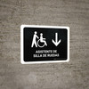 Wheelchair Assistant With Down Arrow Black Spanish Landscape - Wall Sign Wheelchair Assistant With Down Arrow Black Spanish Landscape - Wall Sign