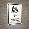 Wheelchair Assistant With Left Arrow White Bilingual Spanish Portrait - Wall Sign