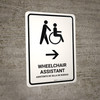 Wheelchair Assistant With Right Arrow White Bilingual Spanish Portrait - Wall Sign