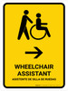Wheelchair Assistant With Right Arrow Yellow Bilingual Spanish Portrait - Wall Sign Wheelchair Assistant With Right Arrow Yellow Bilingual Spanish Portrait - Wall Sign
