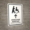 Wheelchair Assistant With Up Arrow White Bilingual Spanish Portrait - Wall Sign