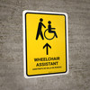 Wheelchair Assistant With Up Arrow Yellow Bilingual Spanish Portrait - Wall Sign Wheelchair Assistant With Up Arrow Yellow Bilingual Spanish Portrait - Wall Sign