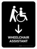Wheelchair Assistant With Down Arrow Black Portrait - Wall Sign