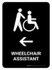 Wheelchair Assistant With Left Arrow Black Portrait - Wall Sign