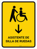 Wheelchair Assistant With Down Arrow Yellow Spanish Portrait - Wall Sign