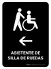 Wheelchair Assistant With Left Arrow Black Spanish Portrait - Wall Sign Wheelchair Assistant With Left Arrow Black Spanish Portrait - Wall Sign