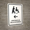 Wheelchair Assistant With Left Arrow White Spanish Portrait - Wall Sign