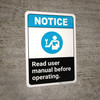Notice: Read User Manual Before Operating - Wall Sign Notice: Read User Manual Before Operating - Wall Sign