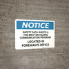 Notice: Safety Data Sheets Located In Office - Wall Sign