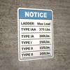 Notice: Ladder Max Load - Wall Sign Notice: Ladder Max Load - Wall Sign