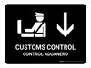 Customs Control With Down Arrow Black Bilingual Spanish Landscape - Wall Sign