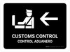 Customs Control With Left Arrow Black Bilingual Spanish Landscape - Wall Sign