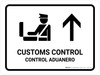 Customs Control With Up Arrow White Bilingual Landscape - Wall Sign
