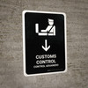 Customs Control With Down Arrow Black Bilingual Spanish Portrait - Wall Sign