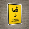 Customs Control With Down Arrow Yellow Spanish Portrait - Wall Sign