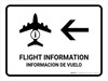 Flight Information With Left Arrow White Bilingual Landscape - Wall Sign