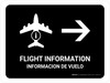 Flight Information With Right Arrow Black Bilingual Spanish Landscape - Wall Sign