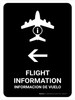 Flight Information With Left Arrow Black Bilingual Spanish Portrait - Wall Sign