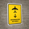 Flight Information With Down Arrow Yellow Spanish Portrait - Wall Sign