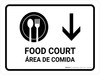 Food Court With Down Arrow White Bilingual Spanish Landscape - Wall Sign