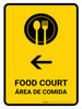 Food Court With Left Arrow Yellow Bilingual Spanish Portrait - Wall Sign