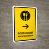 Food Court With Right Arrow Yellow Bilingual Spanish Portrait - Wall Sign