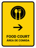Food Court With Right Arrow Yellow Bilingual Spanish Portrait - Wall Sign