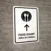 Food Court With Up Arrow White Bilingual Spanish Portrait - Wall Sign